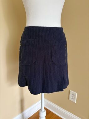 Zara Navy Textured Mini Skirt with Front Pockets